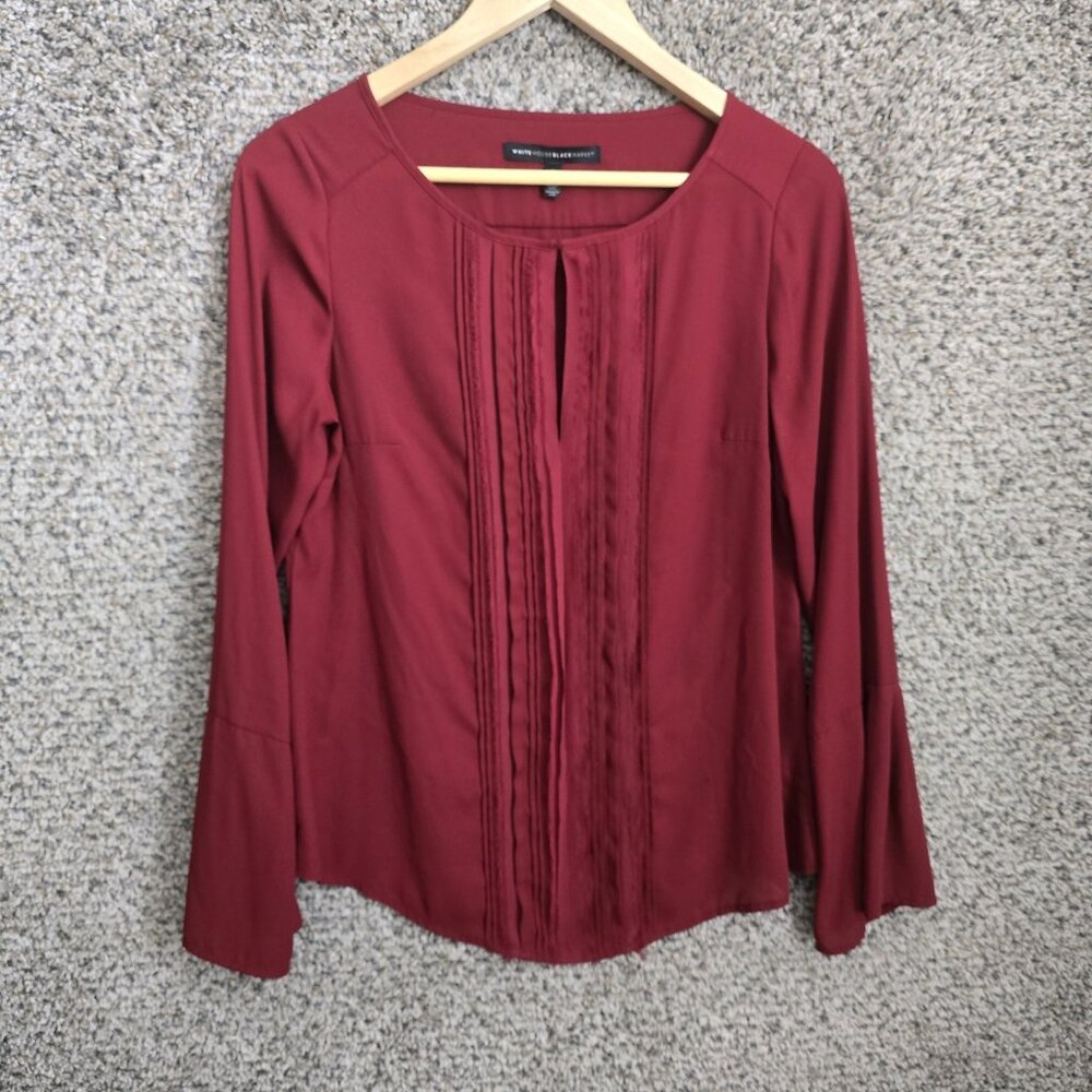 White‎ House Black Market Top Womens 4 Burgundy Sheet Pointing Blouse Ladies